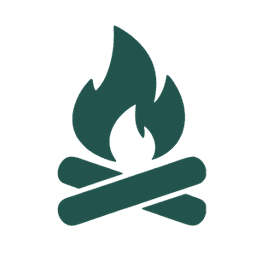 Icon of a campfire with flames above two crossed logs.