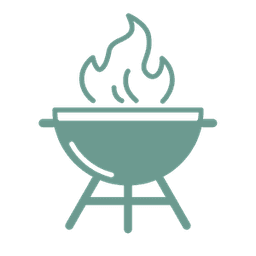 Icon of a barbecue grill with flames.