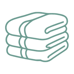 A simple outline illustration of three neatly folded towels.