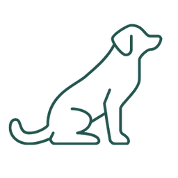 A simple line drawing of a sitting dog.